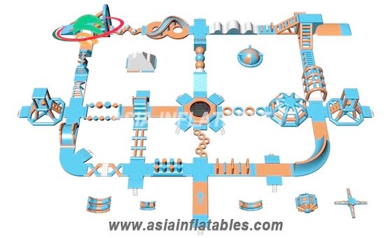 Azul claro y naranja parque del cable de 50 x 40 M Inflatable Floating Aqua Park Water Park For